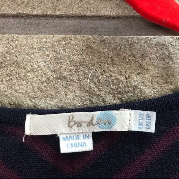 Boden Amelia Striped Fit & Flare Skater Wool Blend Knit Sweater Dress Navy Sz 8P - Picture 5 of 8